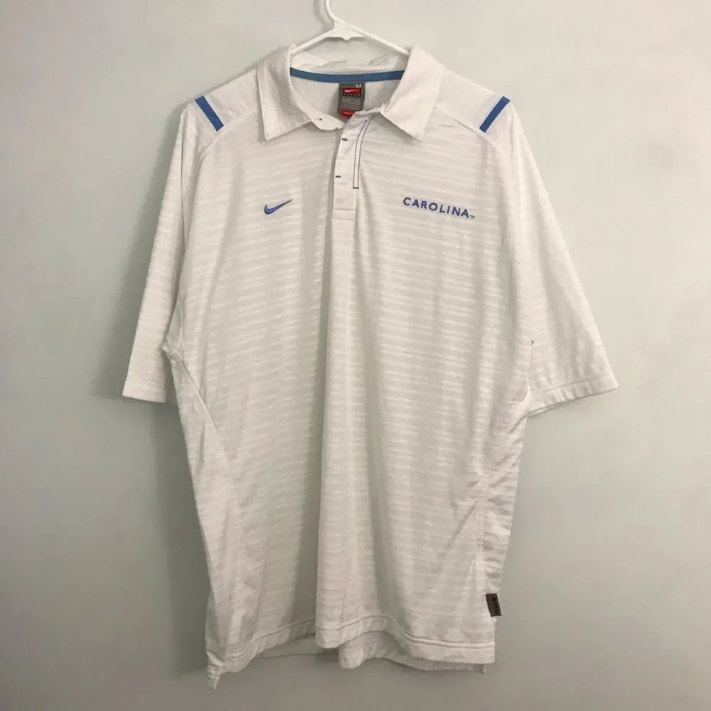 Nike UNC Tarheels Carolina White/Blue Mens Sz M Polo Shirt Striped